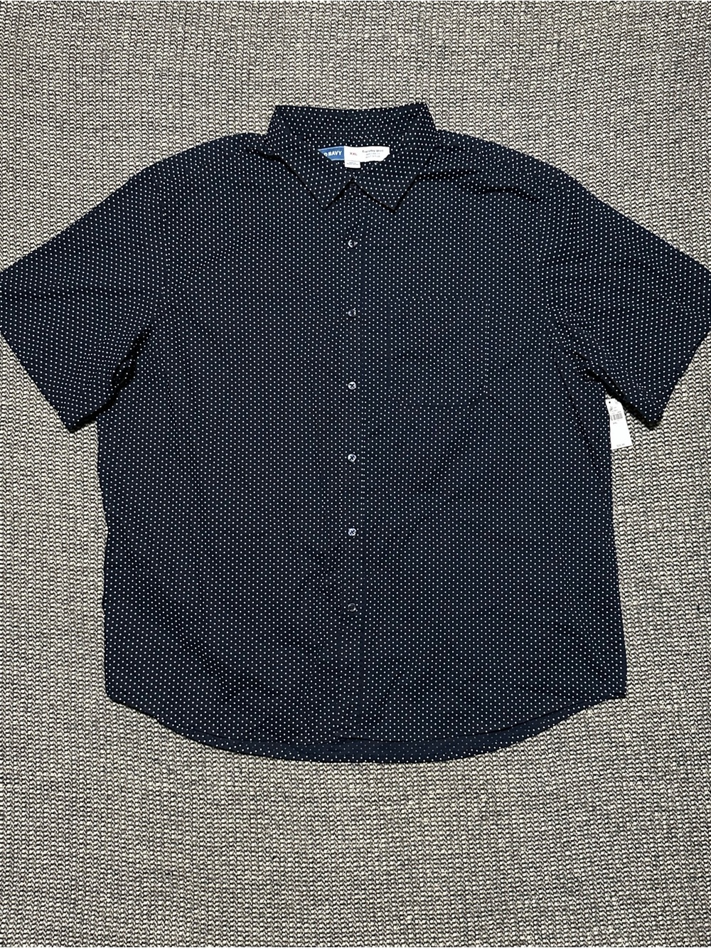 Old Navy Men's Navy Button-Up Short Sleeve Shirt with White Dot Print